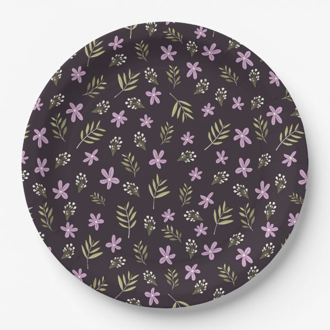 Plato de papel Violetas y flores silvestres (Anverso)