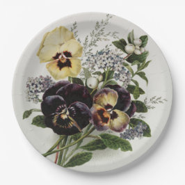 Plato De Papel Violetas y pensamientos amarillos y morados antigu