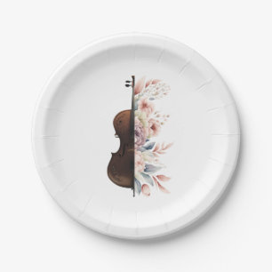 Plato De Papel Violín con flores.