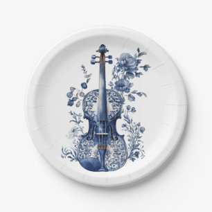 Plato De Papel Violín de estilo Delft azul y blanco con flores
