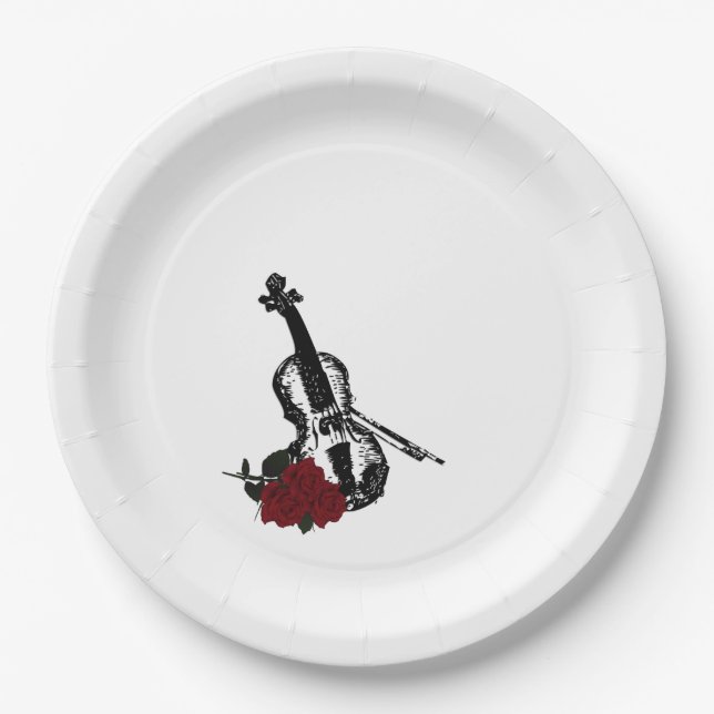 Plato De Papel Violín y Rosas (Anverso)