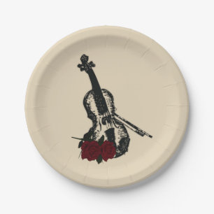 Plato De Papel Violín y Rosas