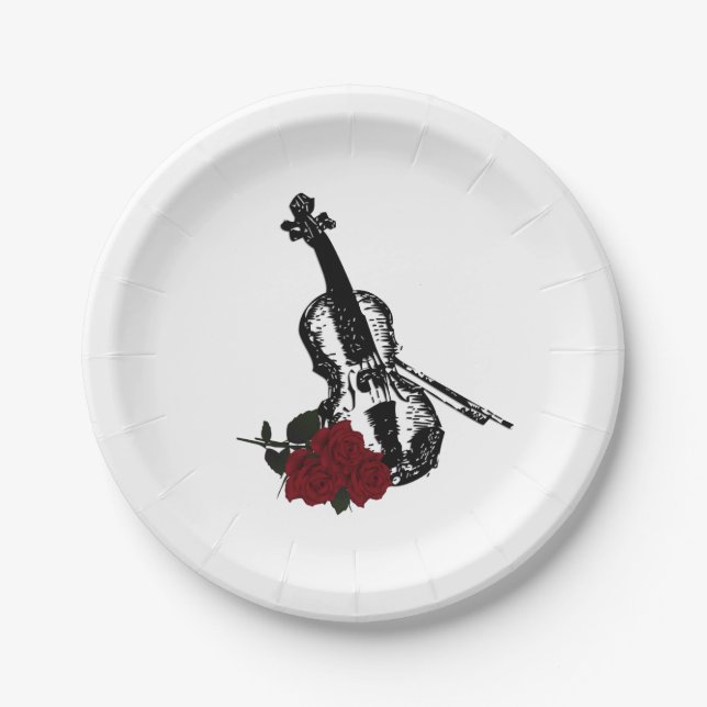 Plato De Papel Violín y Rosas (Anverso)
