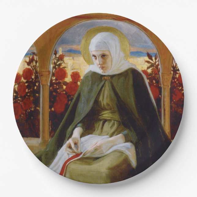 Plato De Papel Virgen María en el Jardín Rosa (Albert Edelfelt) (Anverso)