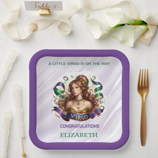 Plato De Papel Virgo Zodiac Baby Shower Lavender and Green (Boda)