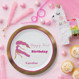 Plato De Papel Virgo Zodiaco Cumpleaños número 1 Dorado y Rosa Ar