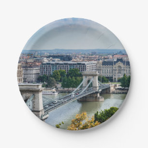 Plato De Papel Vista aérea del puente de cadena en Budapest, Hung