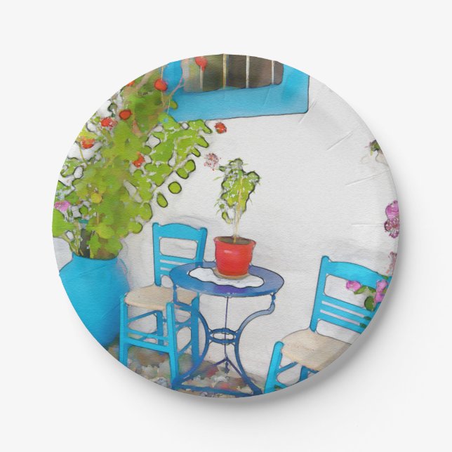 Plato De Papel Vista de calle acuarela (Anverso)