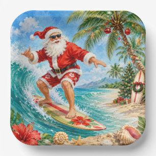 Plato De Papel Vista de la fiesta de Navidad de Santa Claus surfi