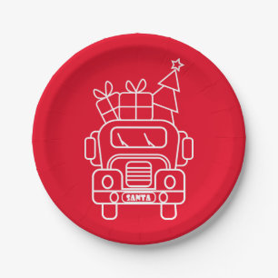 Plato De Papel Vista frontal del camión de Navidades de esquema