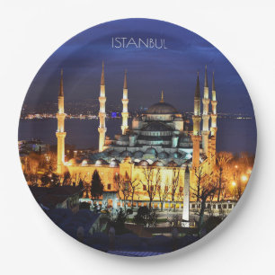 Plato De Papel Vista nocturna de la Mezquita Azul de Estambul Tur