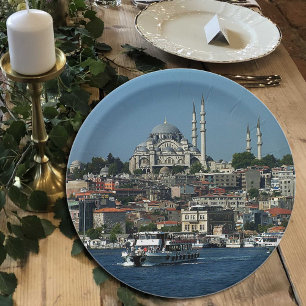 Plato De Papel Vistas al Sultan Ahmed y Estambul, Turquía / fie