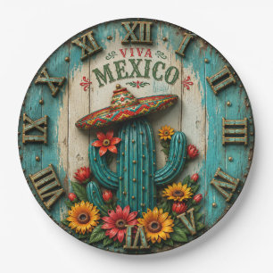 Plato De Papel Viva Mexico Cactus Fiesta Farmhouse Art