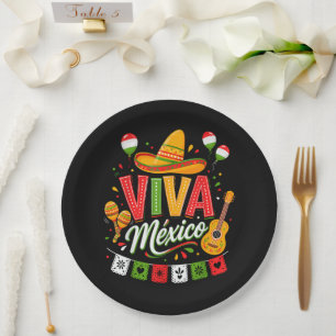 Plato De Papel Viva México Sombrero Mexicano Maracas