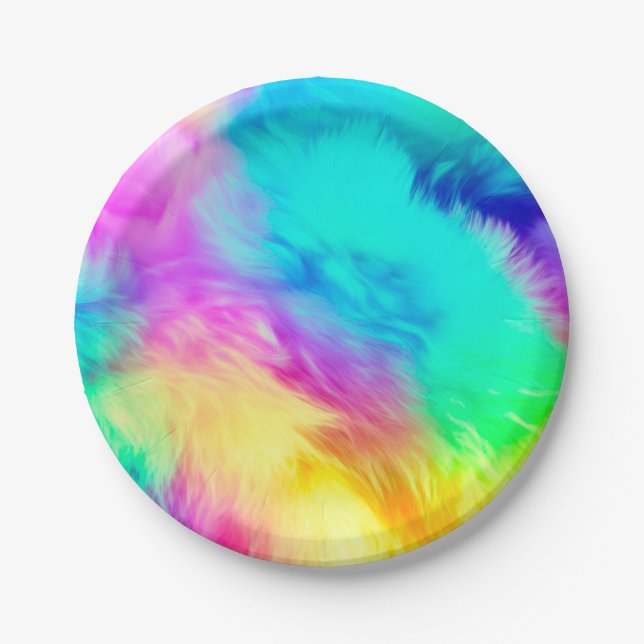Plato De Papel Vivid Rainbow Fluffy Fur Texture-75201 (Anverso)