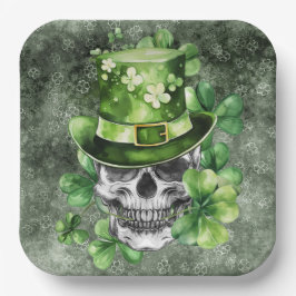 Plato De Papel Vivid Skull with Green Hat Illustration