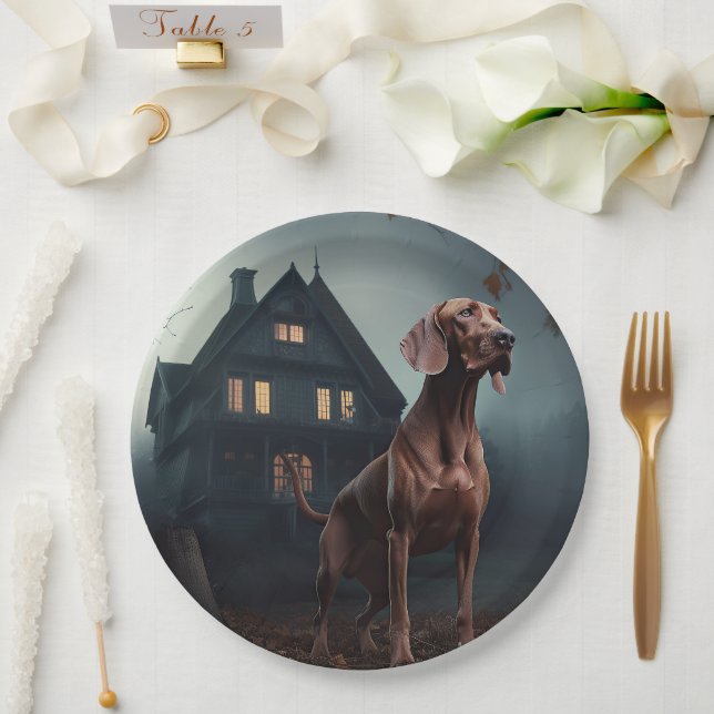 Plato De Papel Vizsla de Halloween Espantoso (Boda)