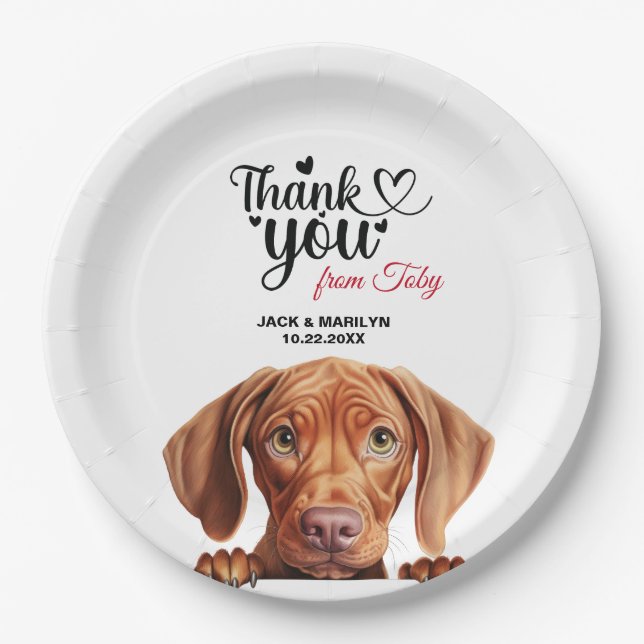 Plato De Papel Vizsla Dog Boda Gracias (Anverso)