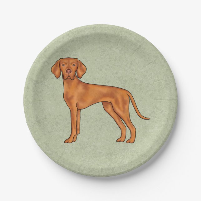 Plato De Papel Vizsla Húngara Perro puntero lindo verde (Anverso)