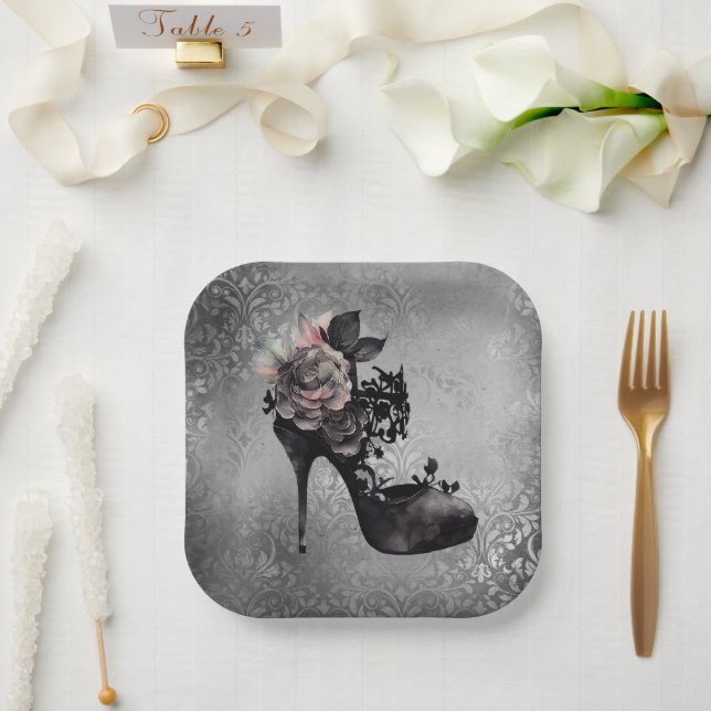 Plato De Papel Vogue gótica | Stiletto de moda Rosa Pastel Muerto (Boda)