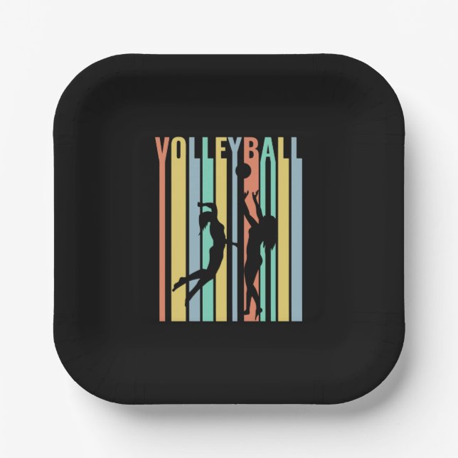 Plato De Papel Voleibol Beachvoleibol Retro (Anverso)