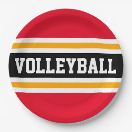 Plato De Papel VOLLEYBALL Bright Red Black Orange Racing Stripes 
