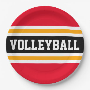 Plato De Papel VOLLEYBALL Rojo Brillante Negro Naranja Rayas de C