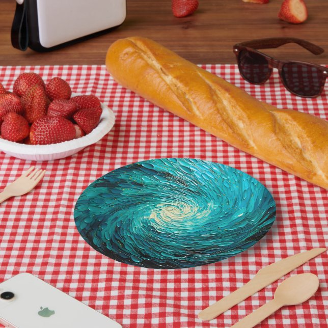 Plato De Papel Vórtice abstracto de océano turquesa (Picnic)