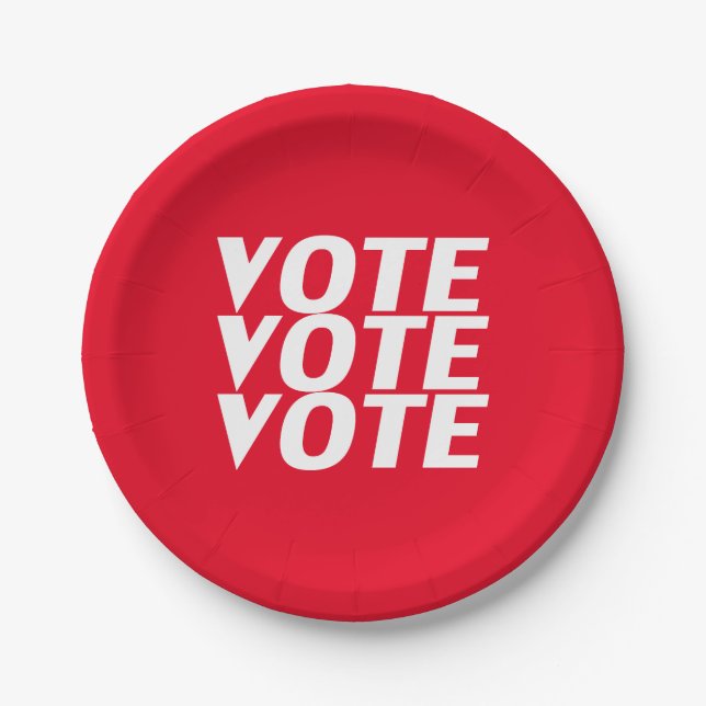 Plato De Papel Votación voto voto tipografía moderna roja y blanc (Anverso)