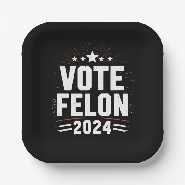 Plato De Papel Vote Felon Trump 2024 Divertido voto electoral (Anverso)