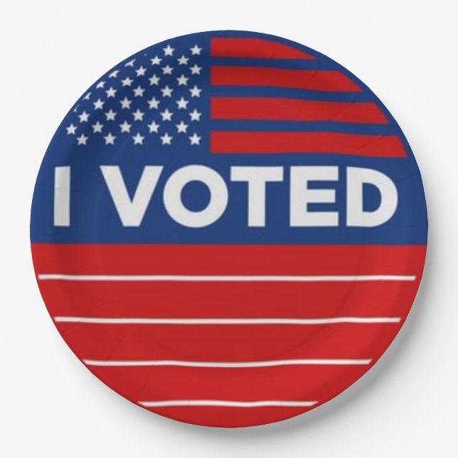 Plato De Papel VOTÉ político por el voto rojo blanco y azul (Anverso)