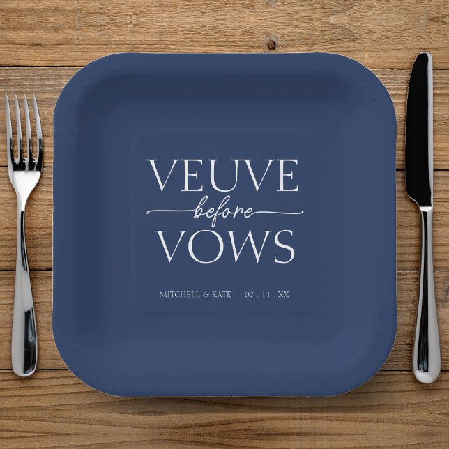 Plato De Papel Voto antes de jurar ducha nupcial azul y blanca de (Veuve Before Vows Navy Blue & White Bridal Shower Paper Plates
)