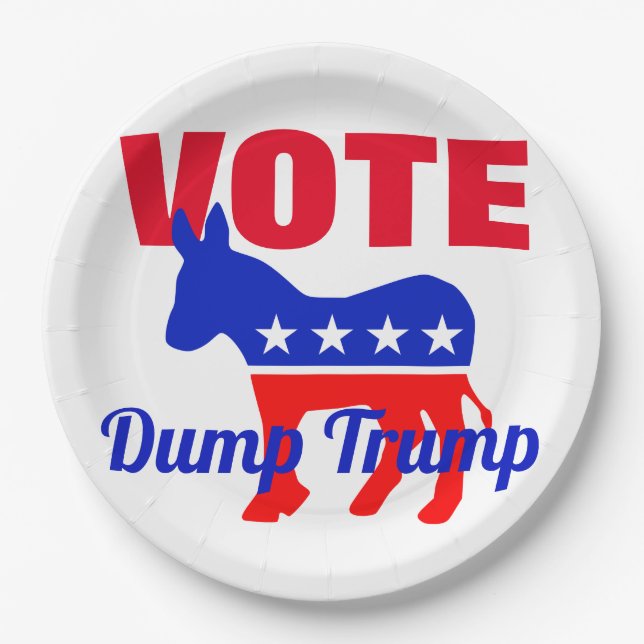Plato De Papel VOTO: burro patriótico, estrellas, Trump (Anverso)
