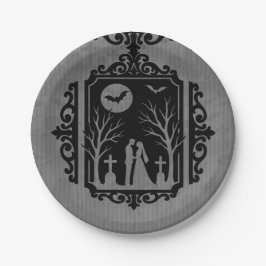 Plato De Papel Votos de cementerio Boda Gótica Negro y Gris