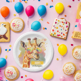 Plato De Papel Votos de verano acuarela Giraffe - Fiesta de cumpl