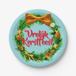 Plato De Papel Vrolijk Kerstfeest Holandés Feliz Navidad 7″