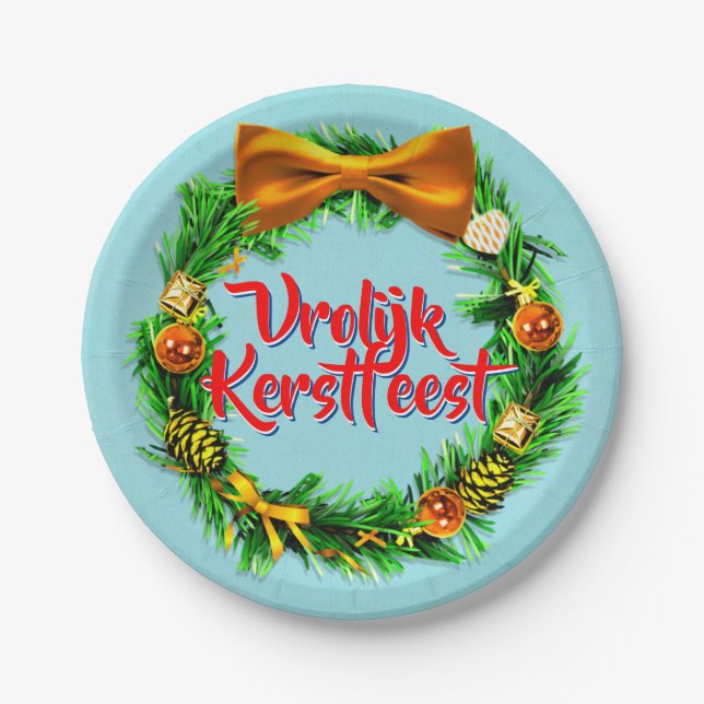 Plato De Papel Vrolijk Kerstfeest Holandés Feliz Navidad 7″ (Anverso)