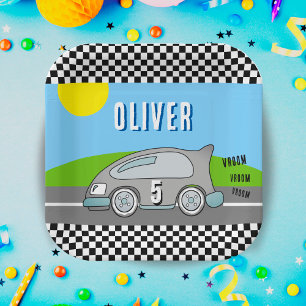 Plato De Papel Vroom Carreras Car Road Boy Cumpleaños