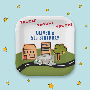 Plato De Papel Vroom Carreras Car Road House Boy Cumpleaños