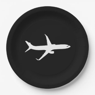 Plato De Papel Vuelo blanco de la silueta del avión de los