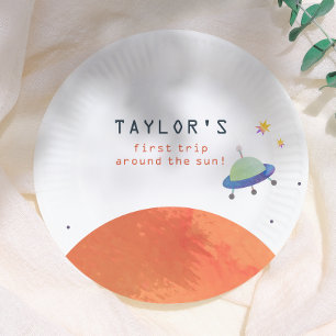 Plato De Papel Vuelta Alrededor Del Sol Cumpleaños Niño Espacia