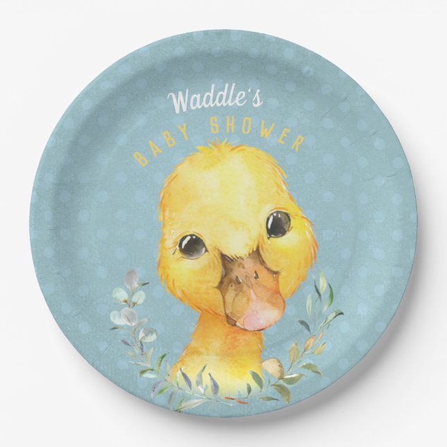 Plato De Papel Waddle McQuackers Cute Duck Plate - Baby Shower (Anverso)