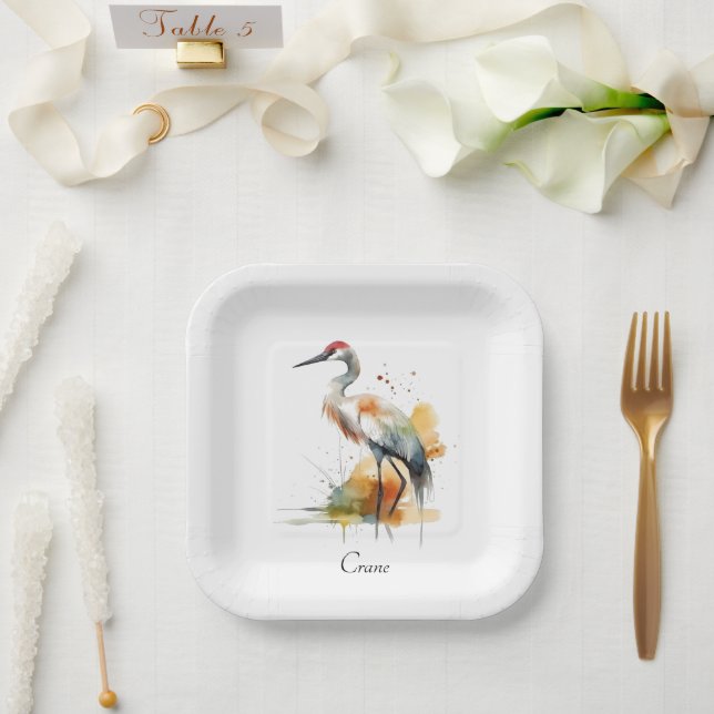 Plato De Papel Wandering Crane, personalizado (Boda)