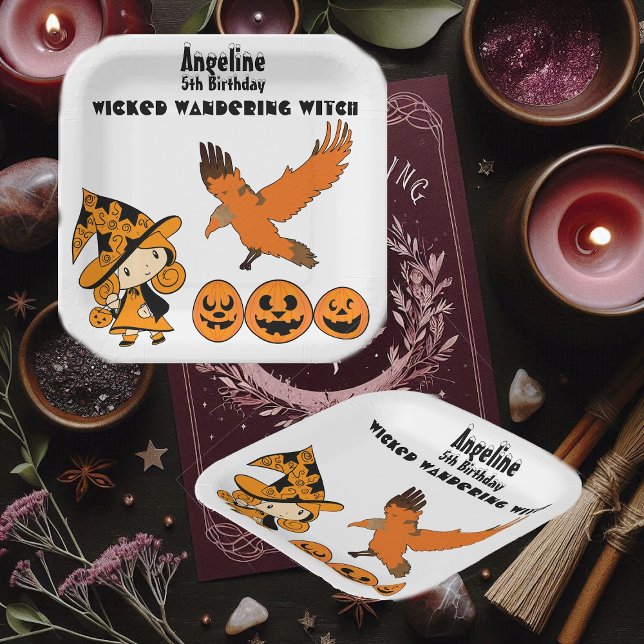 Plato De Papel Wandering Witch Halloween Pumpkins Cumpleaños (Wicked Wandering Witch Halloween Pumpkins Birthday Paper Plates)
