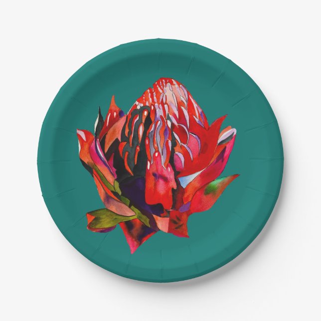 Plato De Papel Waratah Flor acuática nativa australiana (Anverso)