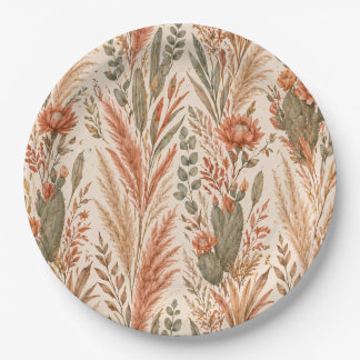 Plato De Papel Warm Boho Botanical Terracotta Desert Flowers