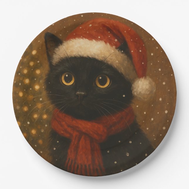 Plato De Papel Warm Christmas Cat (Anverso)
