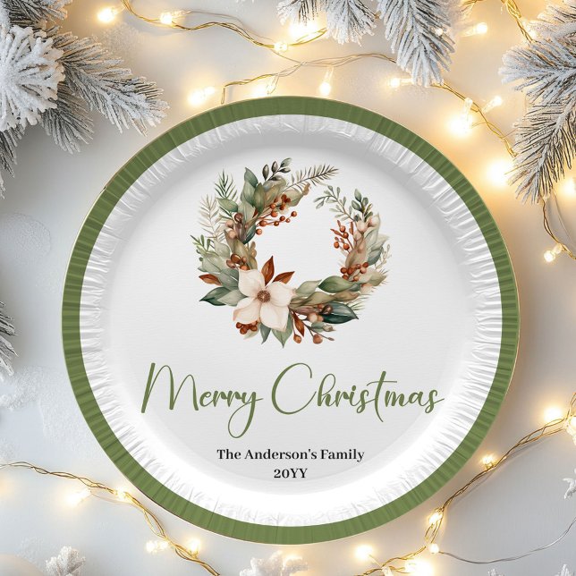 Plato De Papel Warm Neutral Christmas Personalized Family Plates (Minimal Earthy Christmas Personalized Family Plates)