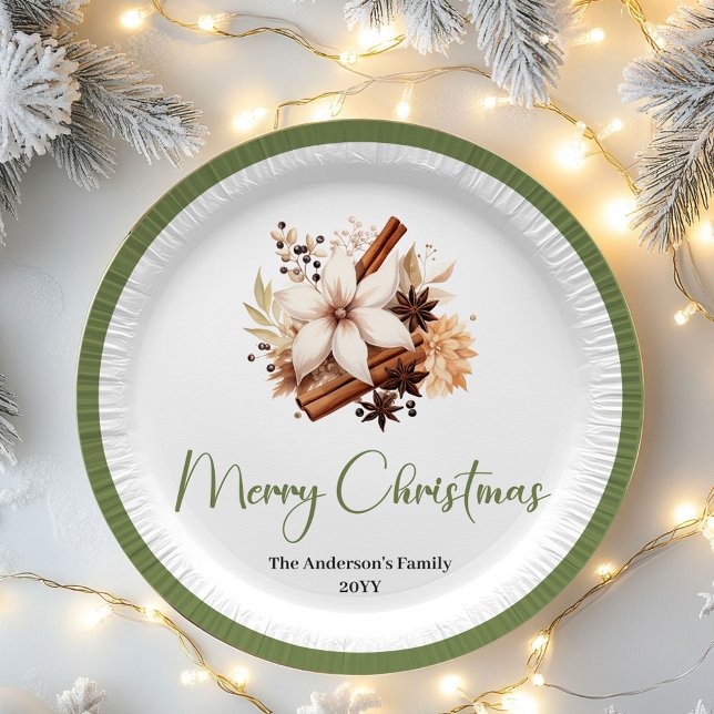 Plato De Papel Warm Neutral Christmas Personalized Family Plates (Warm Neutral Christmas Personalized Family Plates)