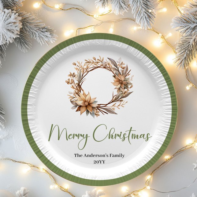 Plato De Papel Warm Neutral Christmas Personalized Family Plates (Warm Neutral Christmas Personalized Family Plates)